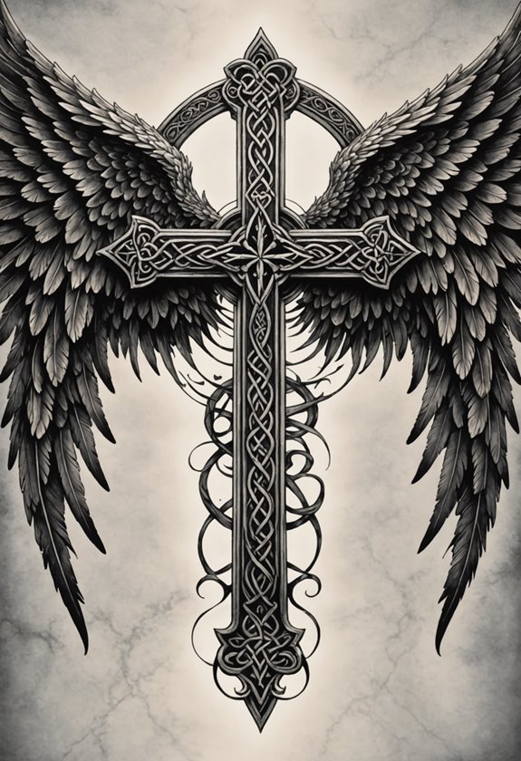 angel wings cross tattoo