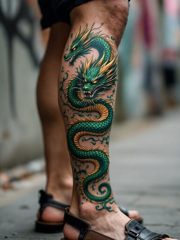 crimson dragon leg tattoo