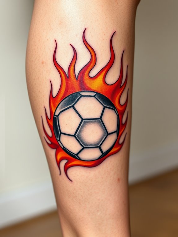 flaming soccer ball tattoo