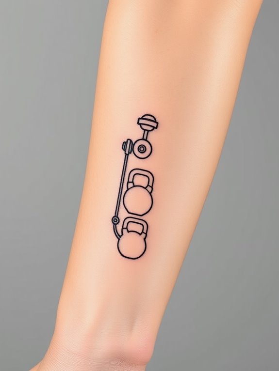 forearm tattoo of gym equipment