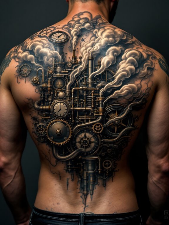 mechanical tattoo depicting steam engine