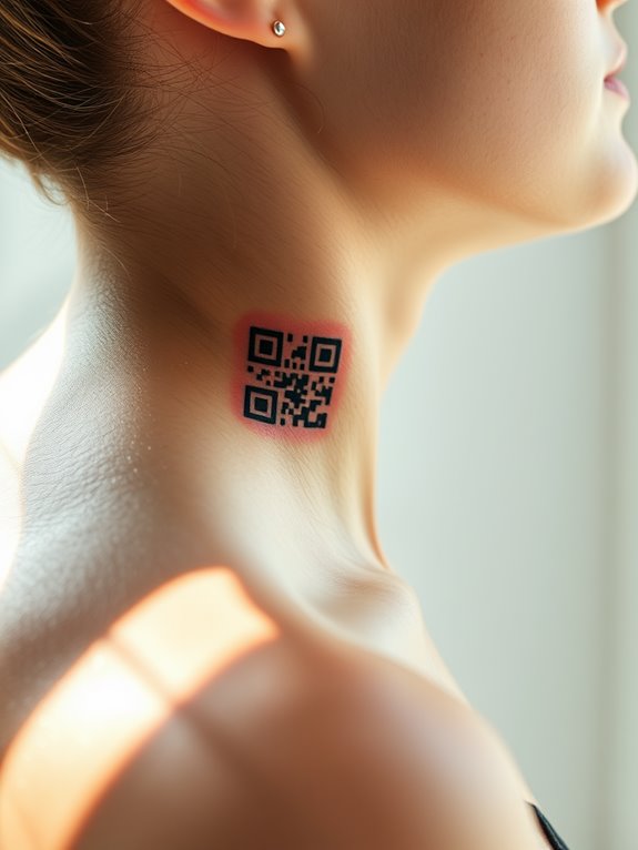 neck tattoo featuring qr code